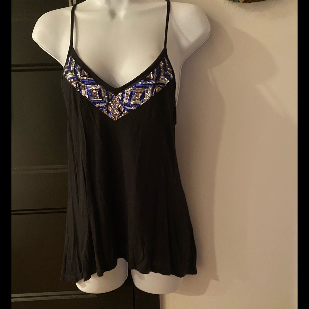 NWOT Black asymmetrical embellished tank